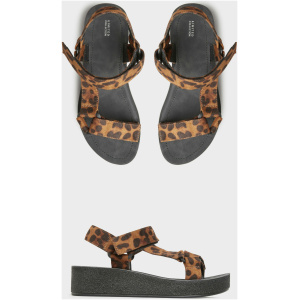 Wonder Nation Tan&Black Leopard Prints flat Sandals, Size 4-6